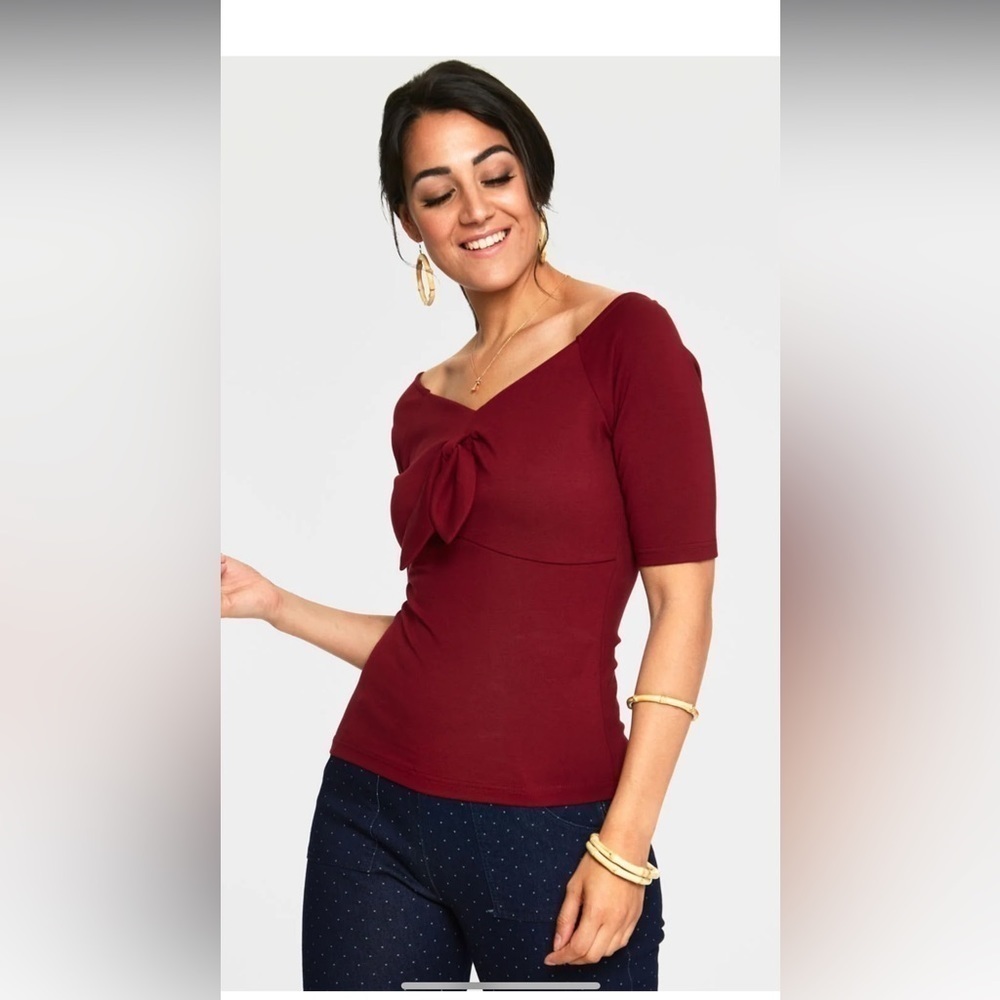 VOODOO VIXEN ANIKA BOW TOP BURGUNDY M NWT office contemporary feminine